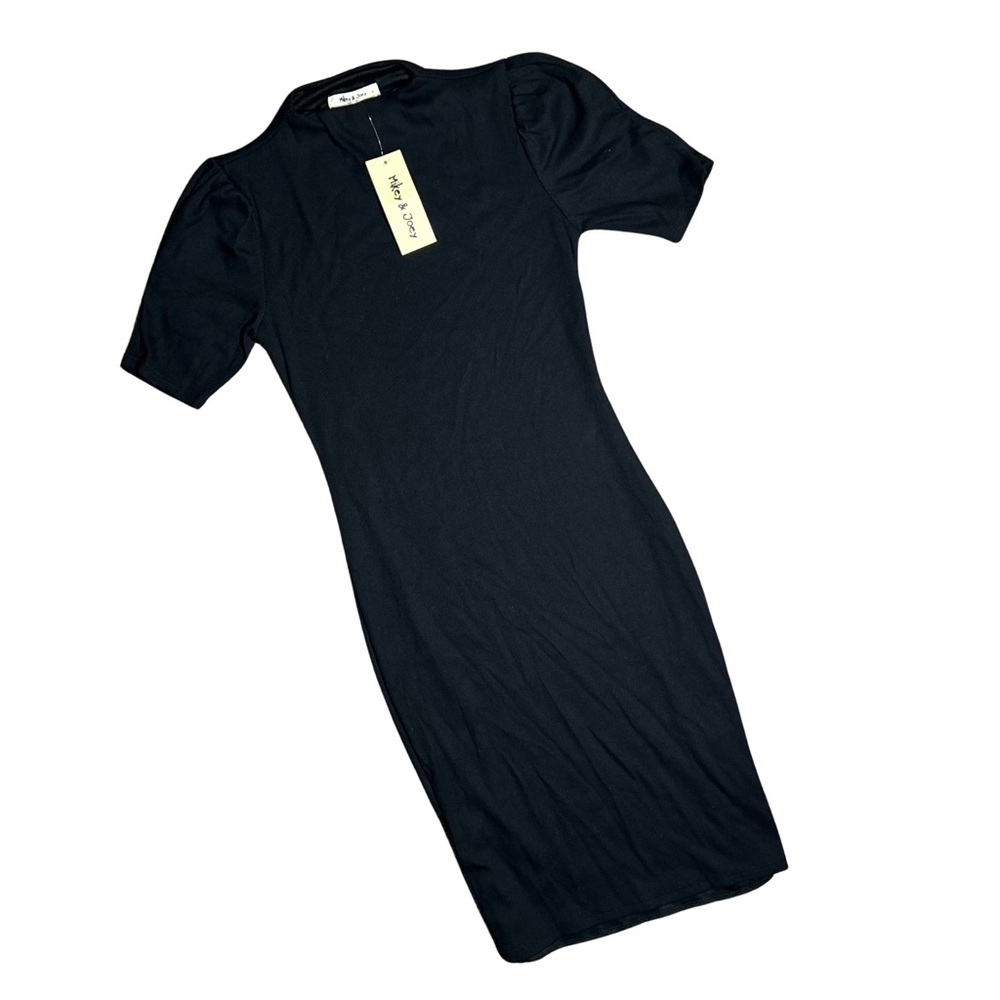 NWT Mikey & Joey Women’s High Neck Fitted Black Ribbed Sleeve Dress